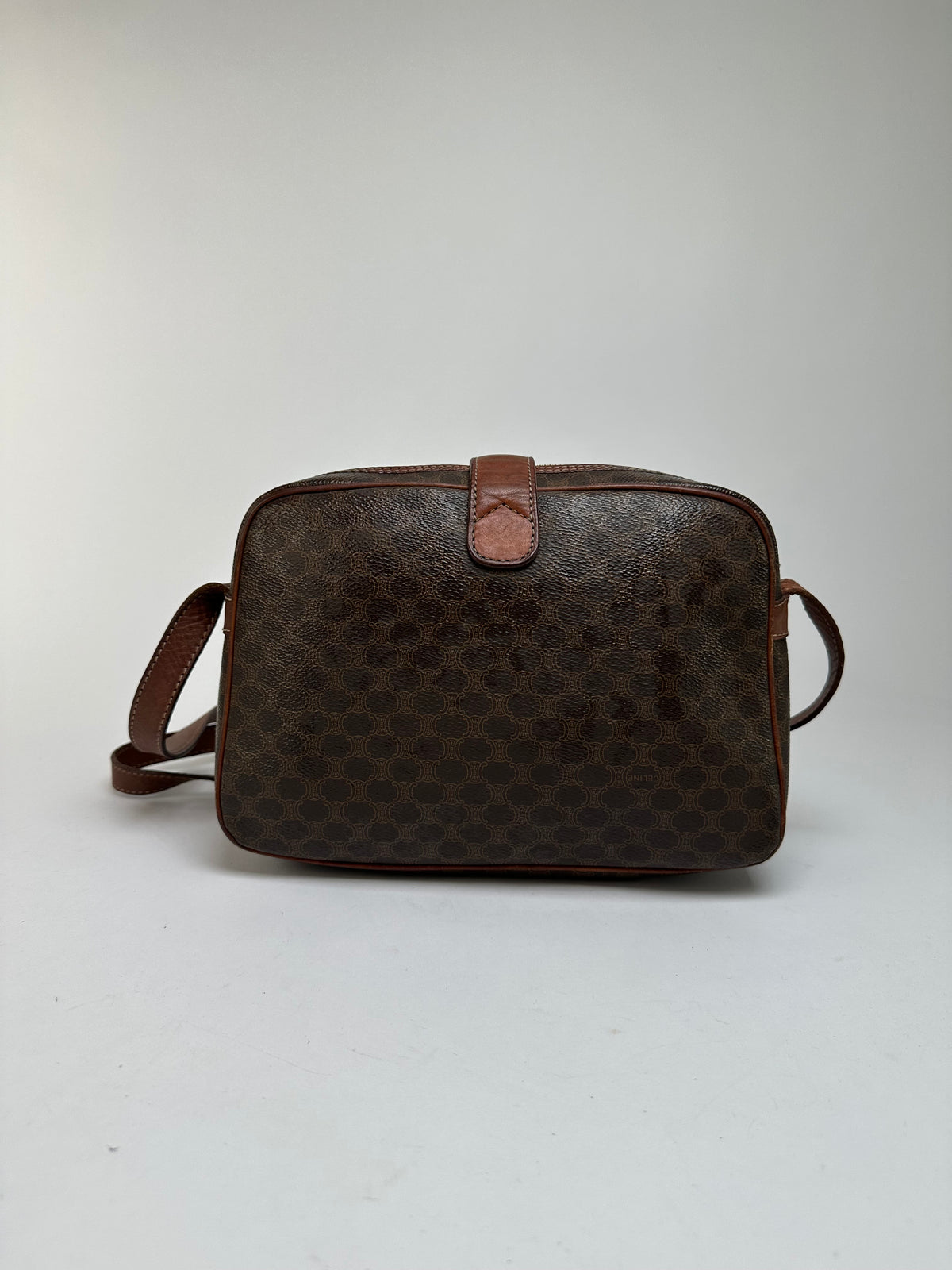 Vintage Celine Macadam Canvas Structured Crossbody Late 1980s Brown