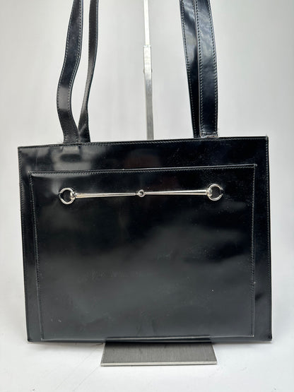 Vintage Gucci Horsebit 1955 Patent Leather Bag Black
