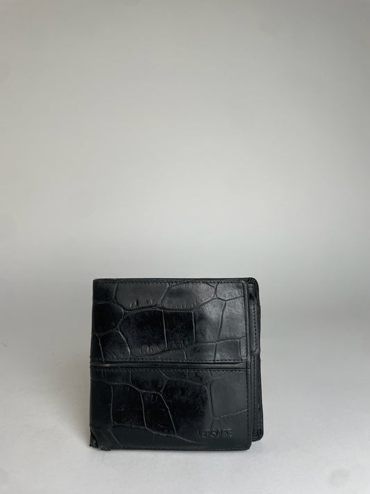 Vintage Gianni Versace Crocodile Emblossed Leather Wallet Black