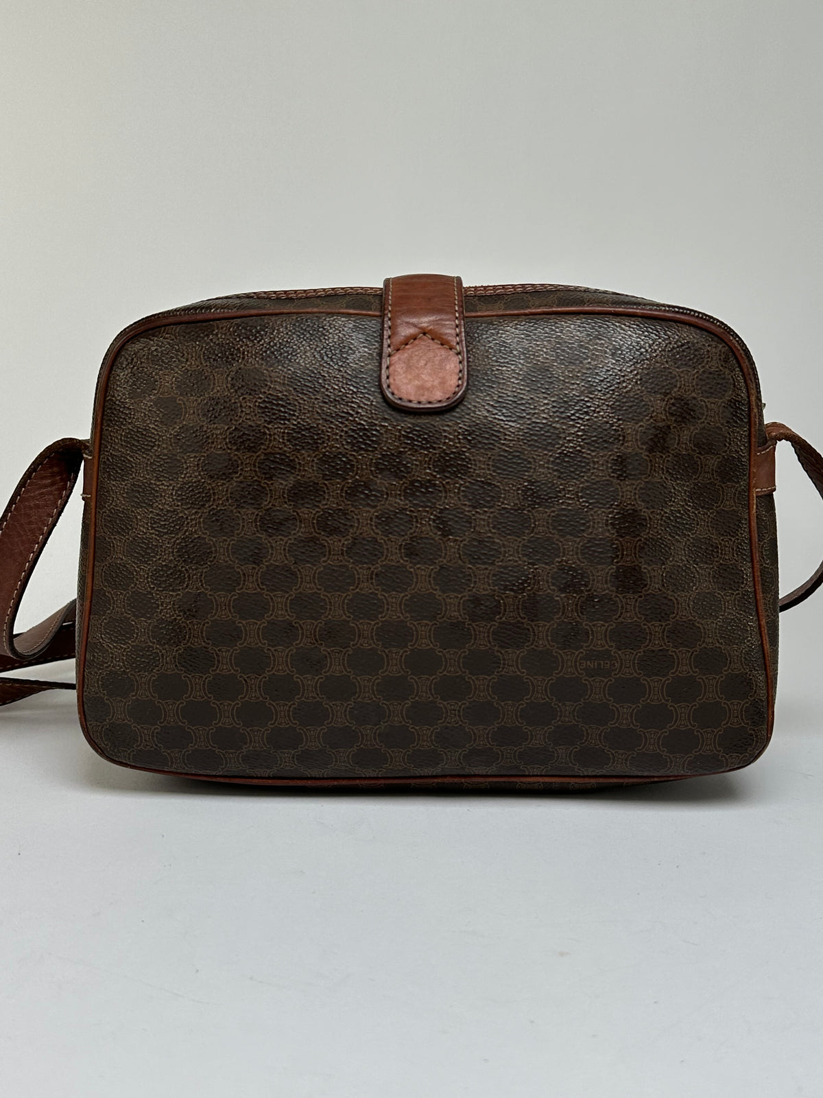 Vintage Celine Macadam Canvas Structured Crossbody Late 1980s Brown
