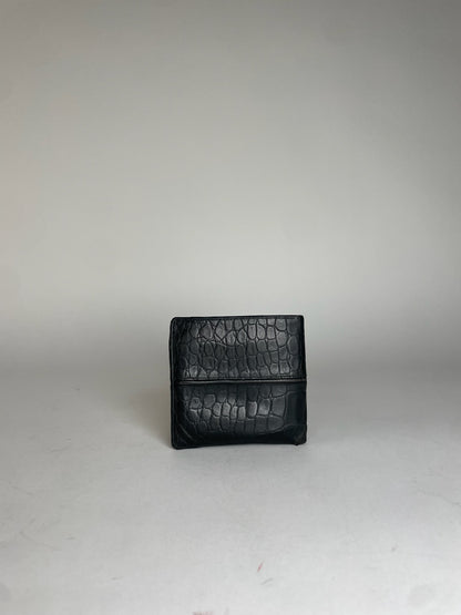 Vintage Gianni Versace Crocodile Emblossed Leather Wallet Black