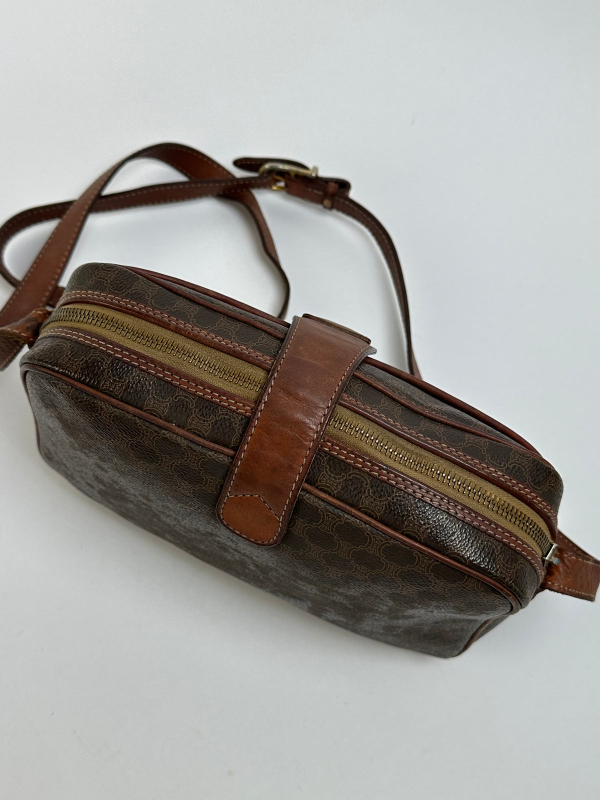 Vintage Celine Macadam Canvas Structured Crossbody Late 1980s Brown