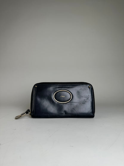 Vintage Chloe Leather Zip Wallet Black Gold
