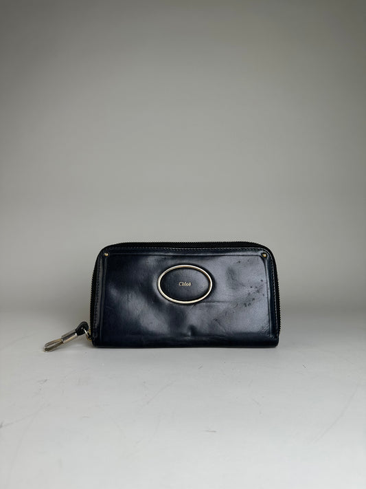 Vintage Chloe Leather Zip Wallet Black Gold