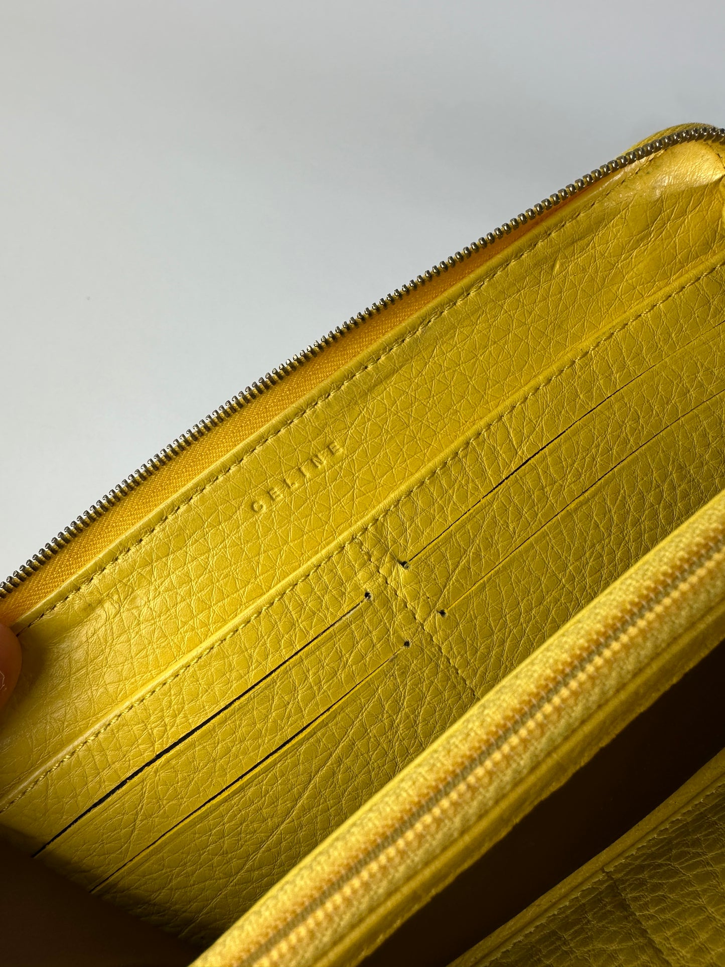 Vintage Celine Triomphe Grained Leather Pouch Taupe