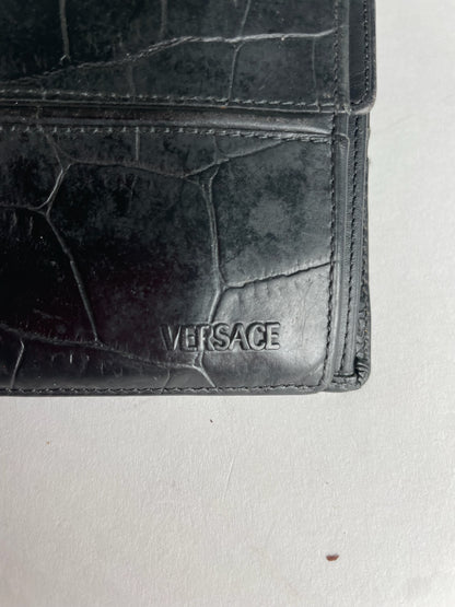 Vintage Gianni Versace Crocodile Emblossed Leather Wallet Black