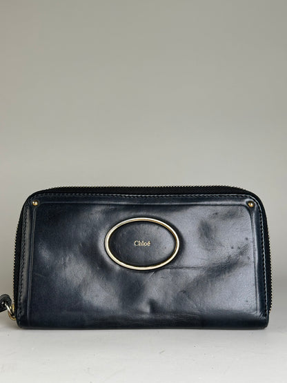 Vintage Chloe Leather Zip Wallet Black Gold