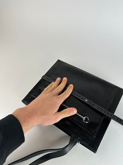 Vintage Gucci Horsebit 1955 Patent Leather Bag Black