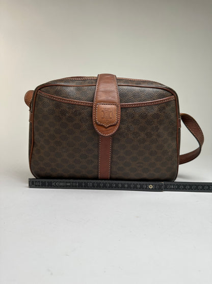 Vintage Celine Macadam Canvas Structured Crossbody Late 1980s Brown