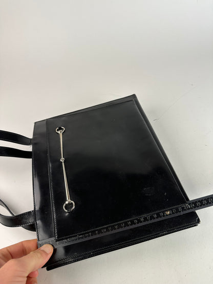 Vintage Gucci Horsebit 1955 Patent Leather Bag Black