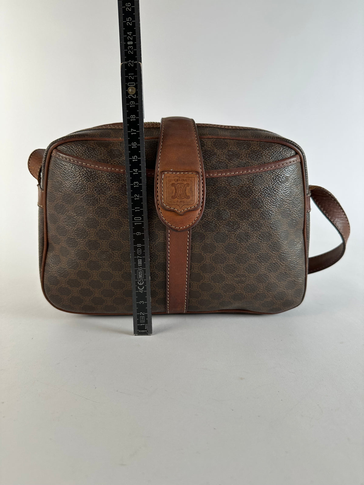 Vintage Celine Macadam Canvas Structured Crossbody Late 1980s Brown