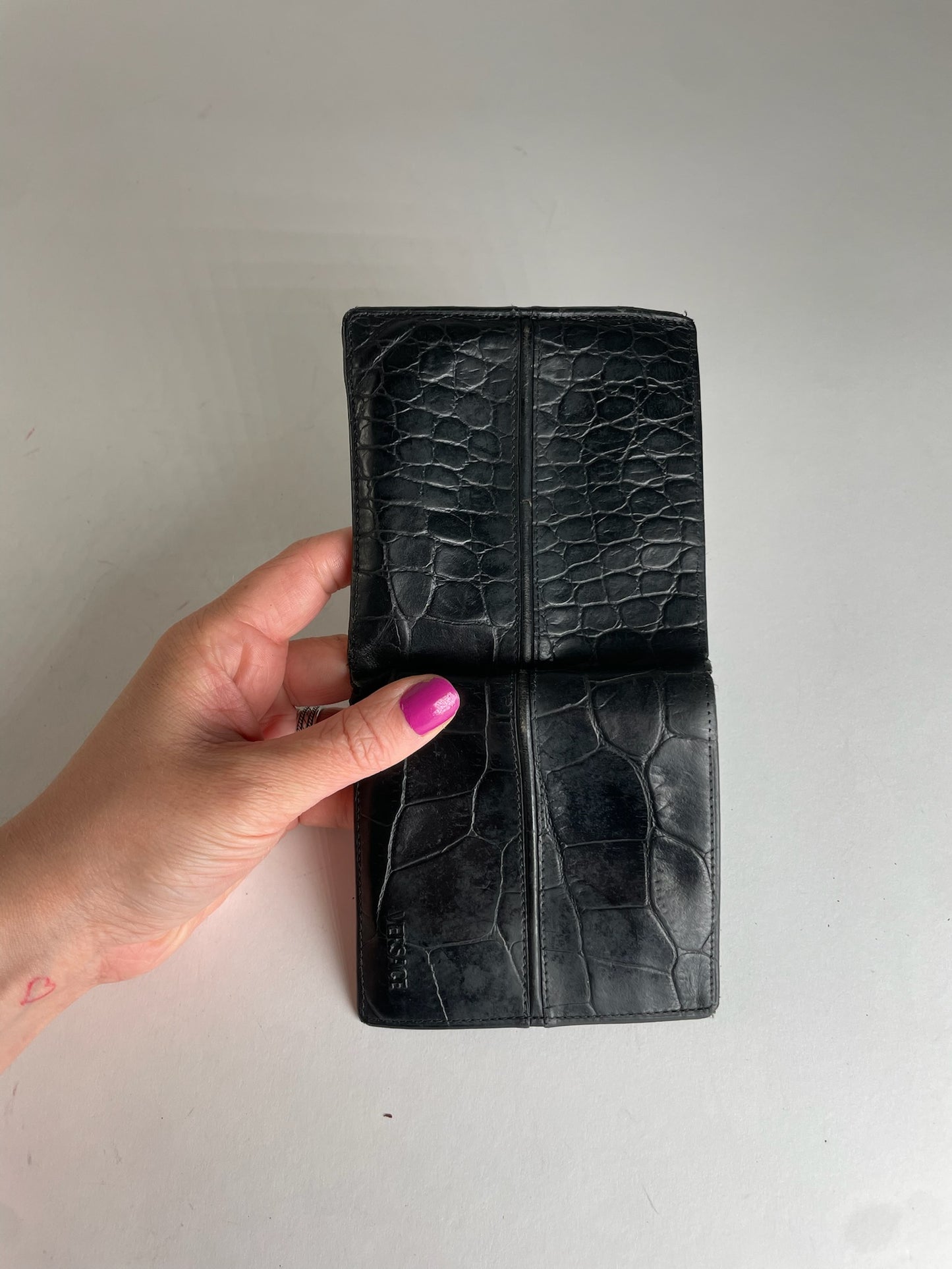 Vintage Gianni Versace Crocodile Emblossed Leather Wallet Black