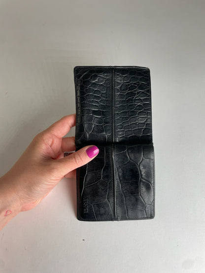 Vintage Gianni Versace Crocodile Emblossed Leather Wallet Black