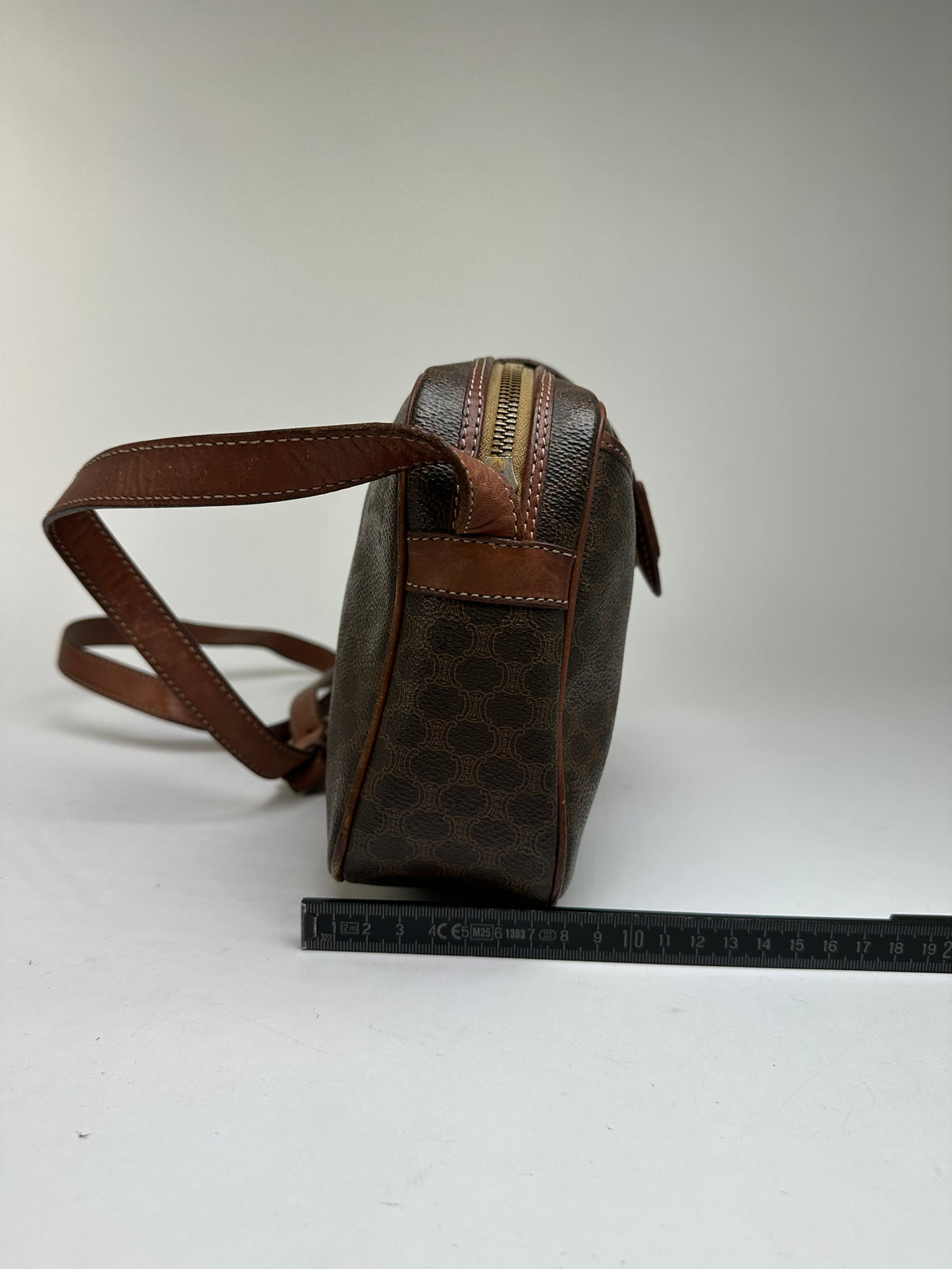 Vintage Celine Macadam Canvas Structured Crossbody Late 1980s Brown