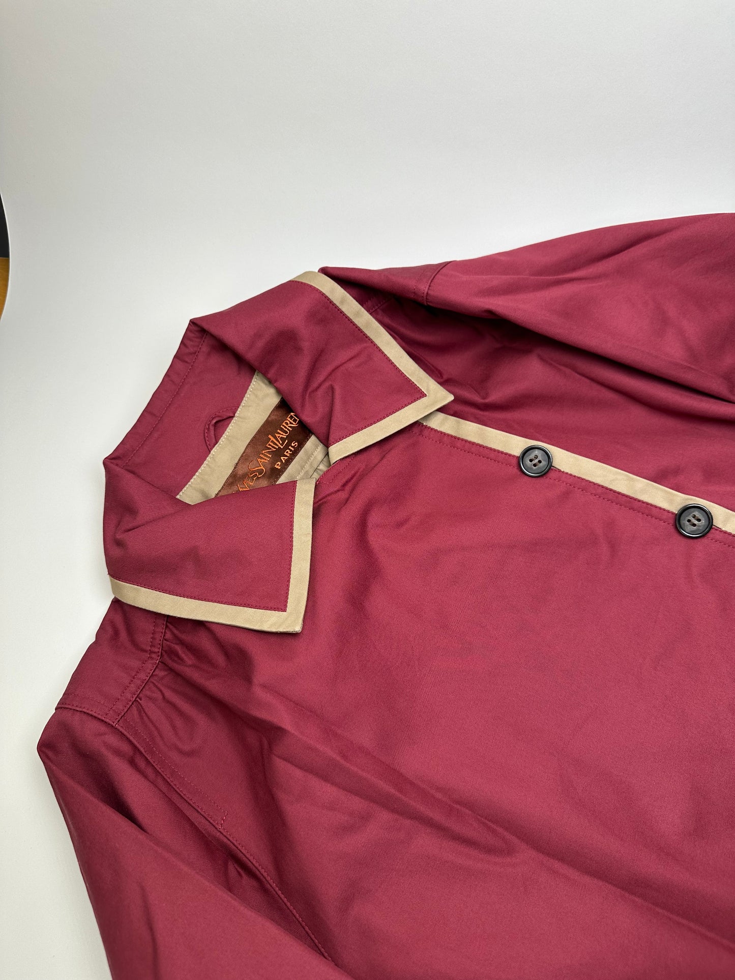 Vintage Saint Laurent Silk Blend Trench Coat Burgundy Beige M