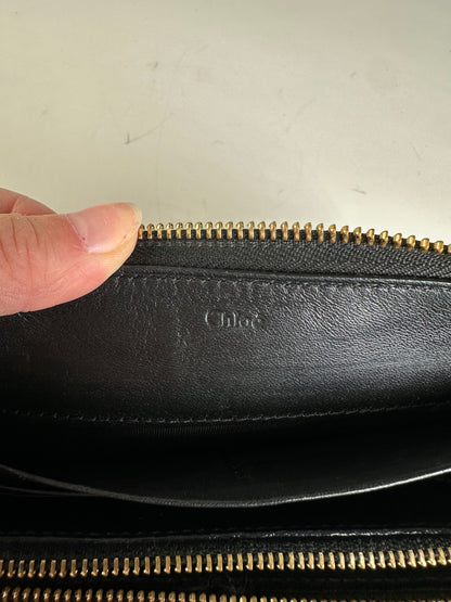 Vintage Chloe Leather Zip Wallet Black Gold