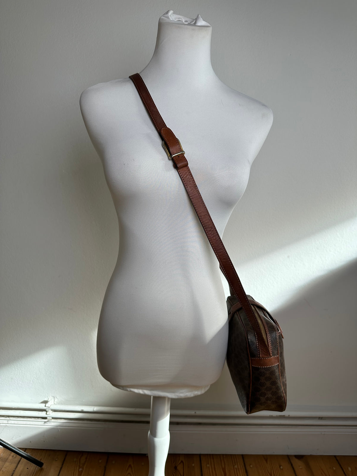 Vintage Celine Macadam Canvas Structured Crossbody Late 1980s Brown