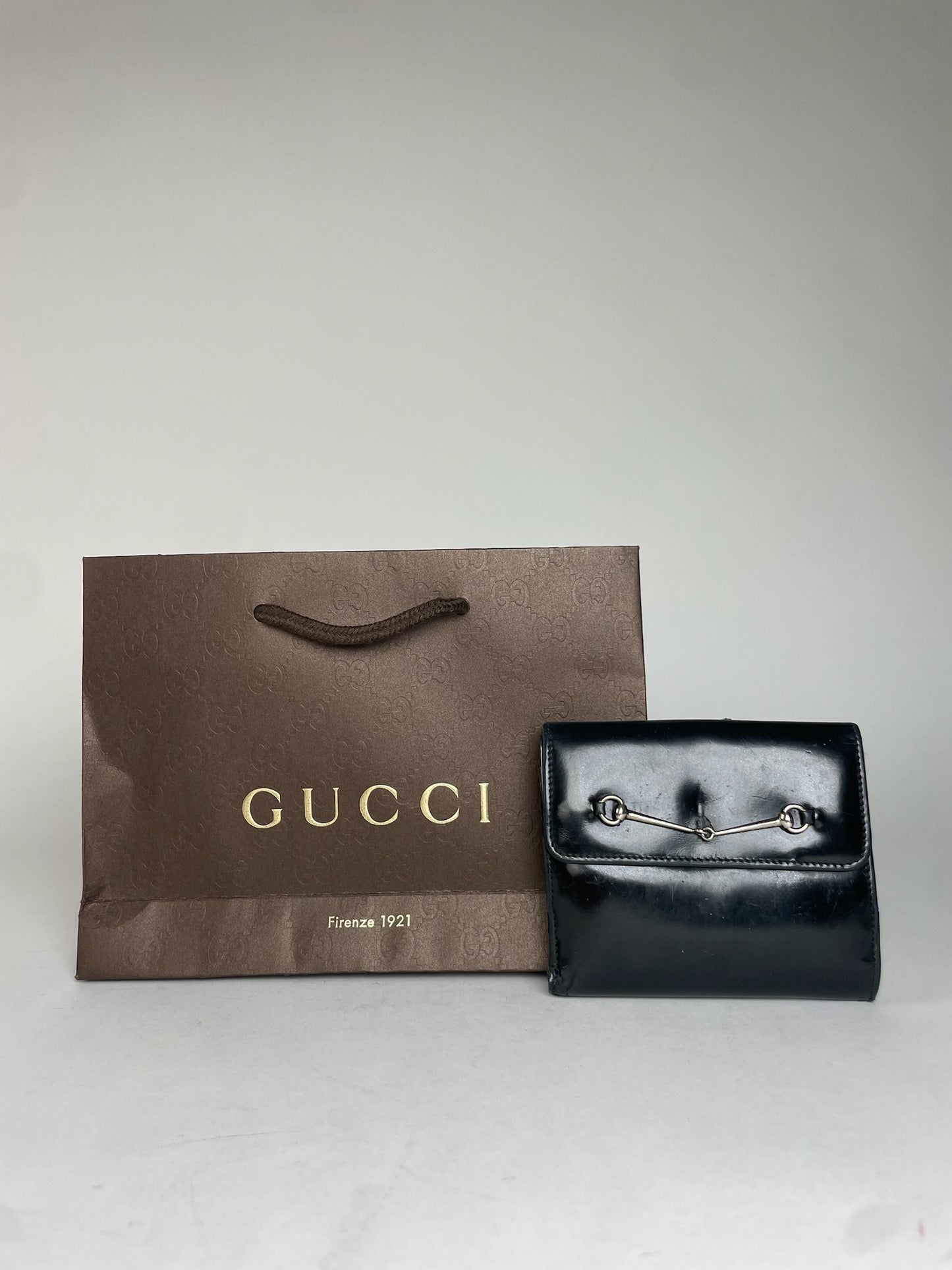 Vintage Gucci Horsebit Patent Leather Wallet Black