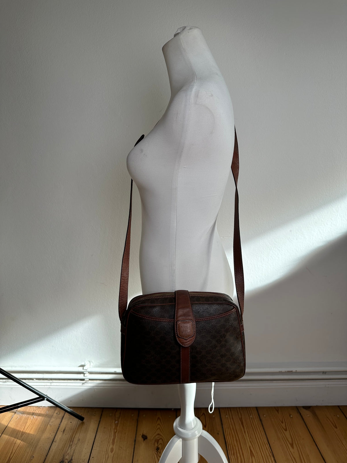 Vintage Celine Macadam Canvas Structured Crossbody Late 1980s Brown