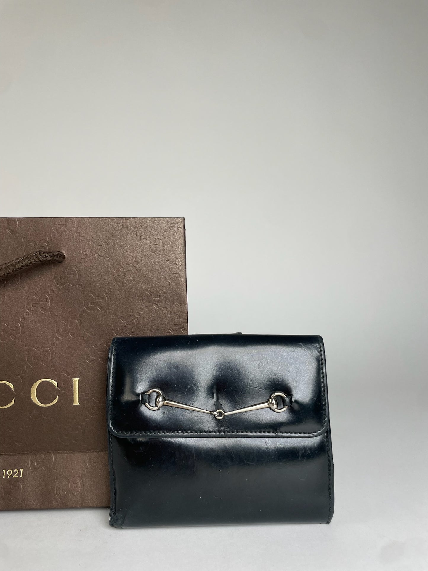 Vintage Gucci Horsebit Patent Leather Wallet Black