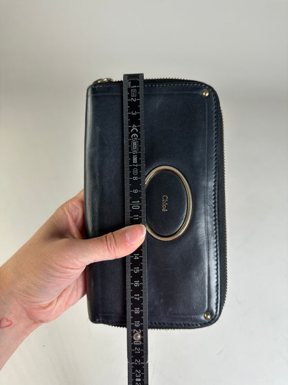 Vintage Chloe Leather Zip Wallet Black Gold