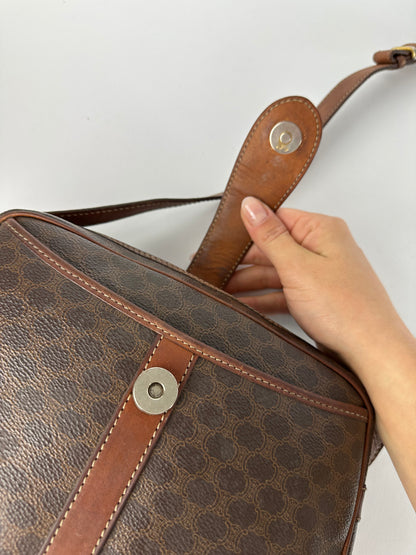 Vintage Celine Macadam Canvas Structured Crossbody Late 1980s Brown