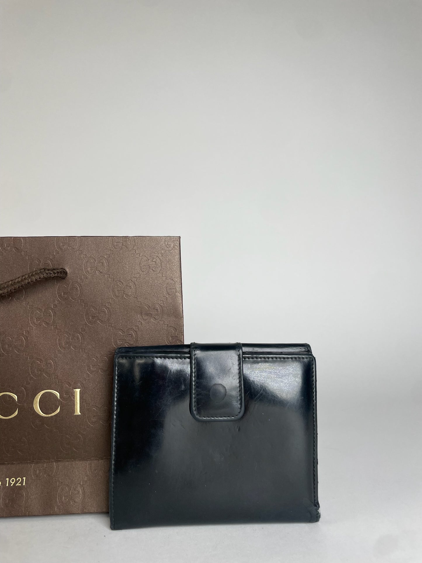 Vintage Gucci Horsebit Patent Leather Wallet Black