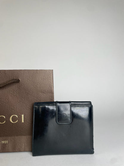 Vintage Gucci Horsebit Patent Leather Wallet Black