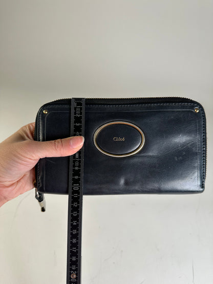 Vintage Chloe Leather Zip Wallet Black Gold