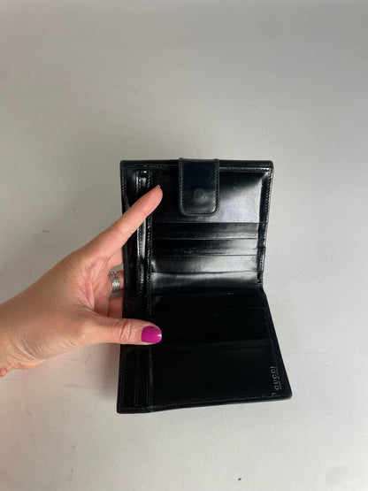 Vintage Gucci Horsebit Patent Leather Wallet Black