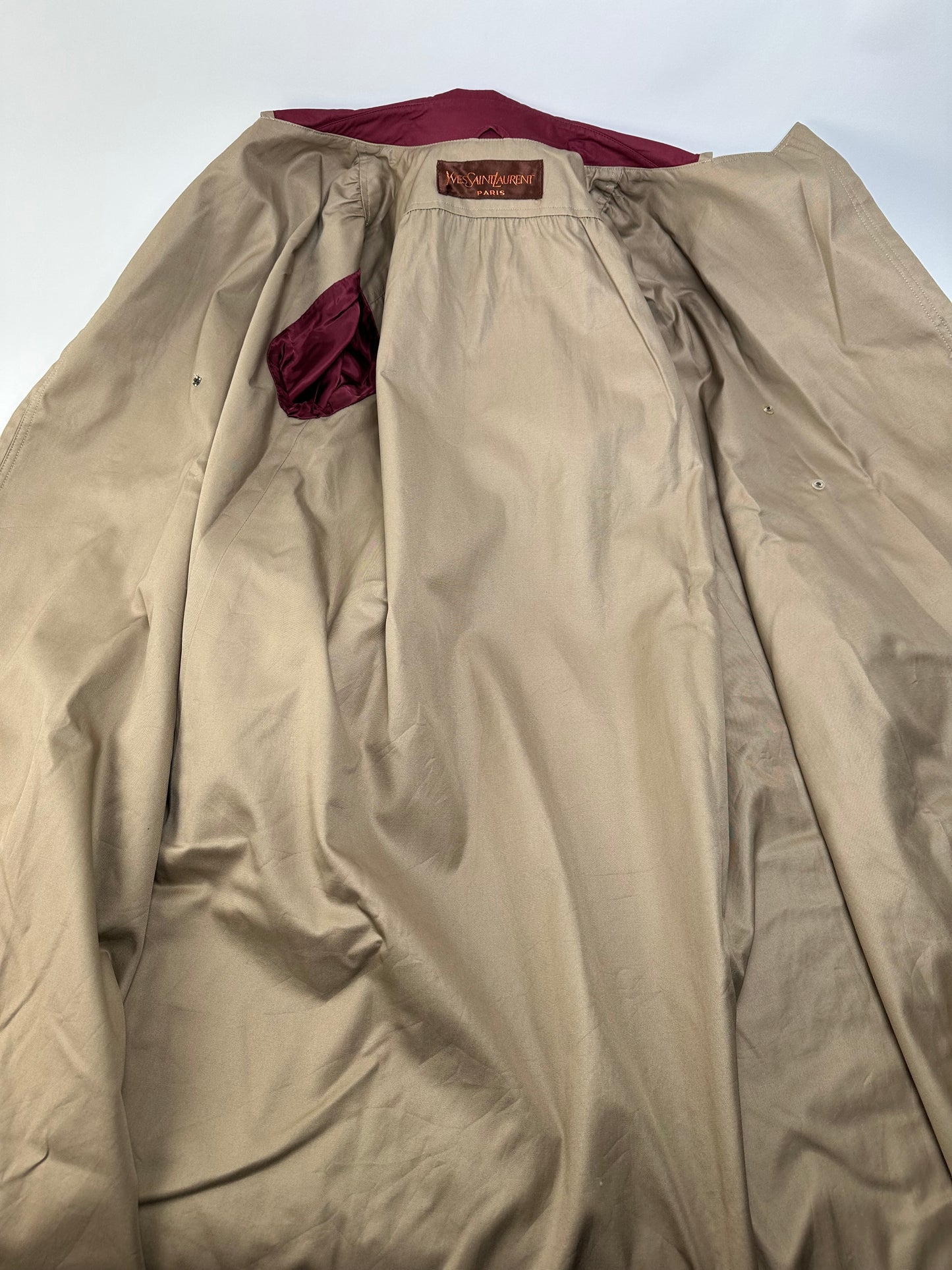 Vintage Saint Laurent Silk Blend Trench Coat Burgundy Beige M