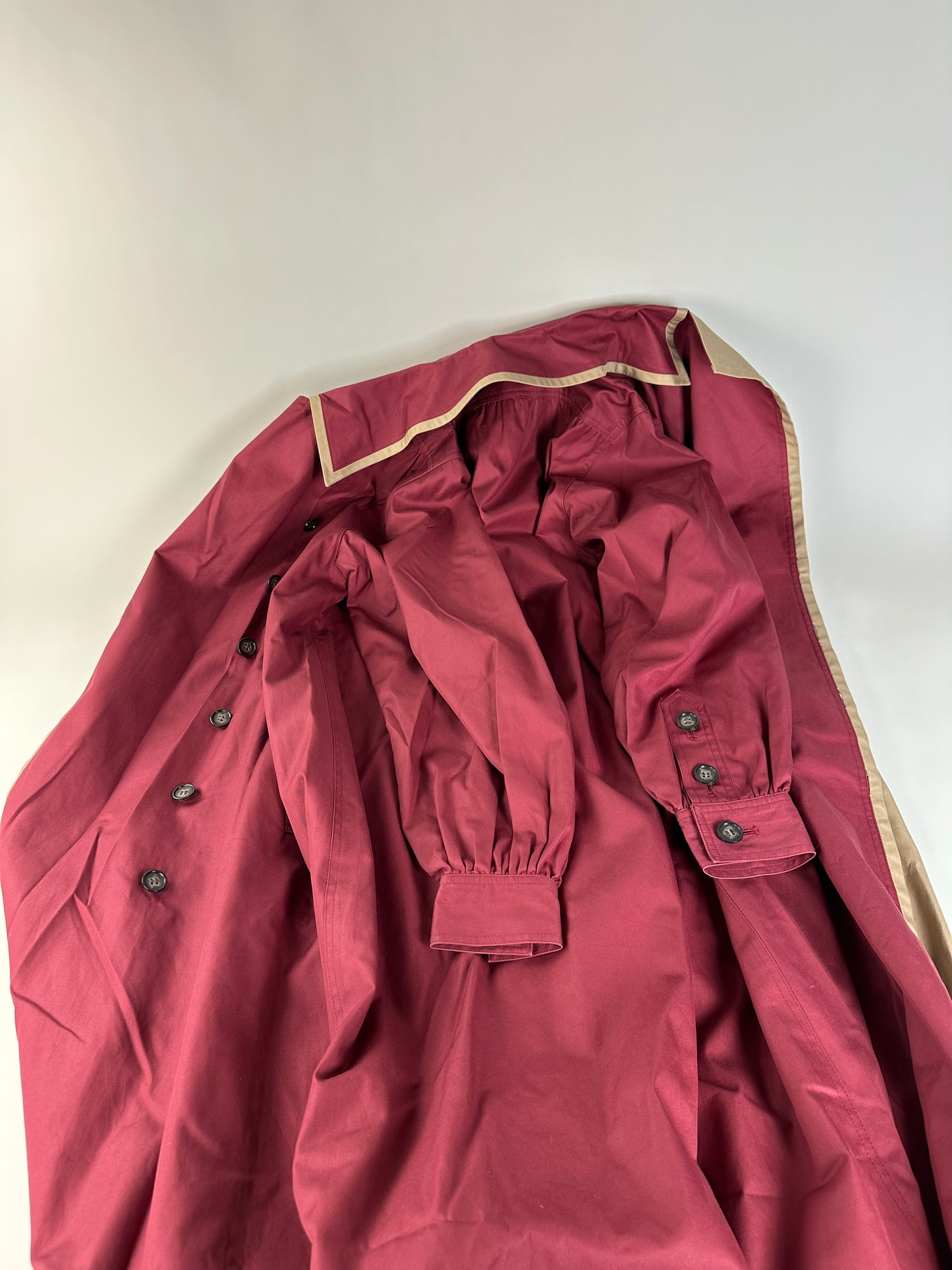 Vintage Saint Laurent Silk Blend Trench Coat Burgundy Beige M