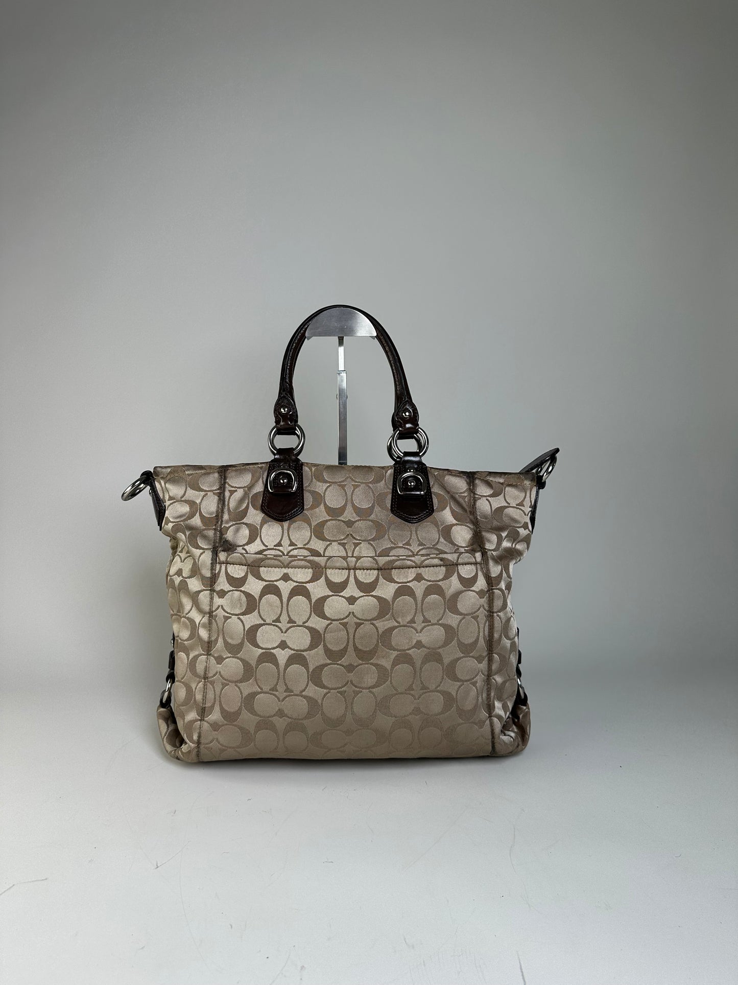 Vintage Coach Signature Canvas Tote Beige Brown Silver