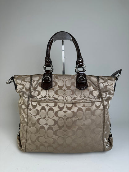 Vintage Coach Signature Canvas Tote Beige Brown Silver