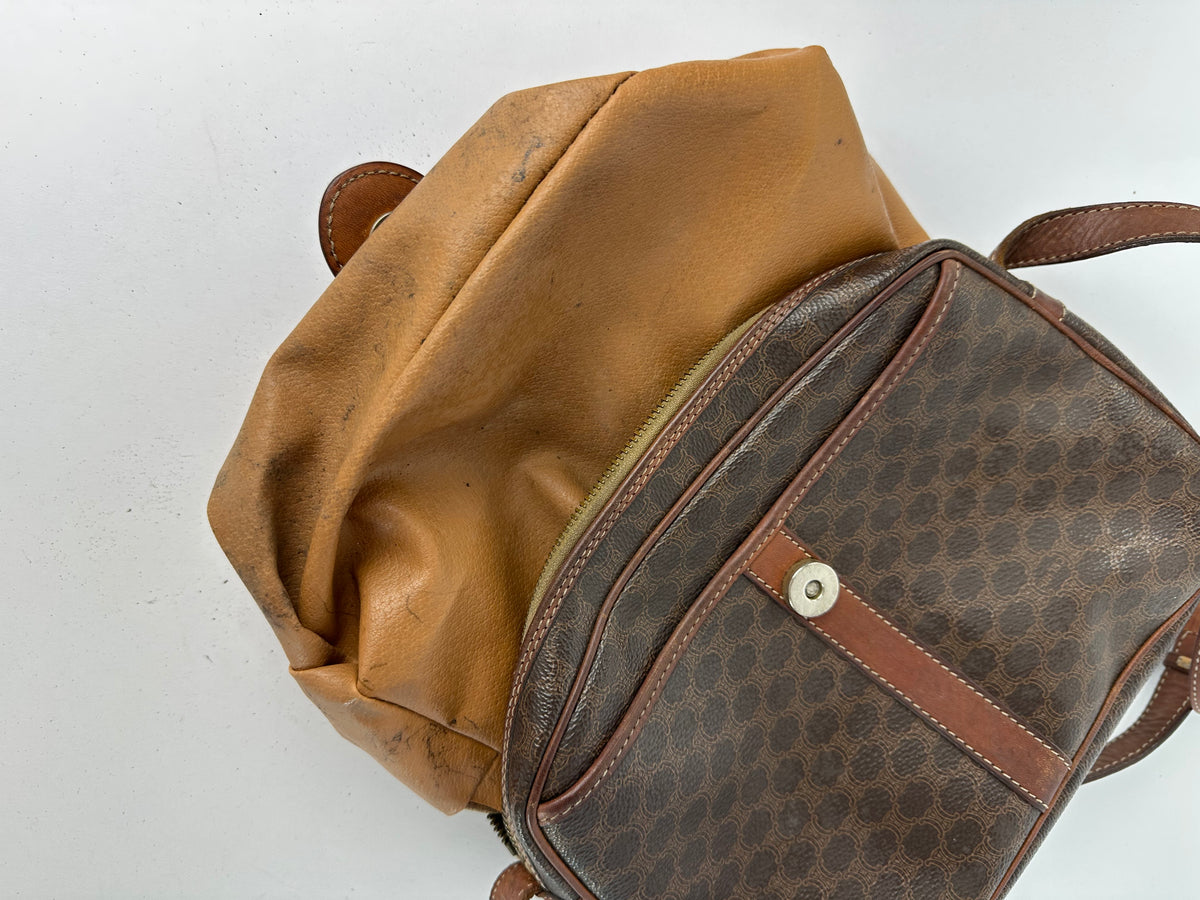 Vintage Celine Macadam Canvas Structured Crossbody Late 1980s Brown