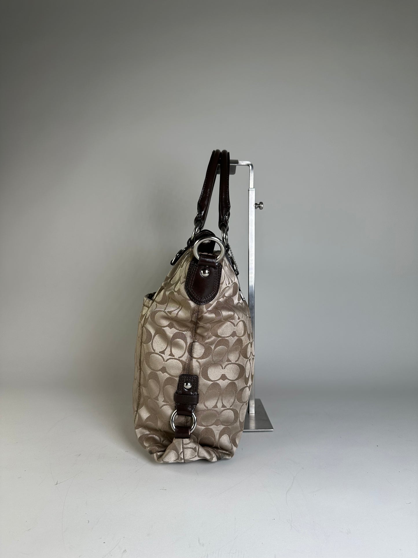Vintage Coach Signature Canvas Tote Beige Brown Silver