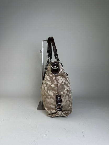 Vintage Coach Signature Canvas Tote Beige Brown Silver