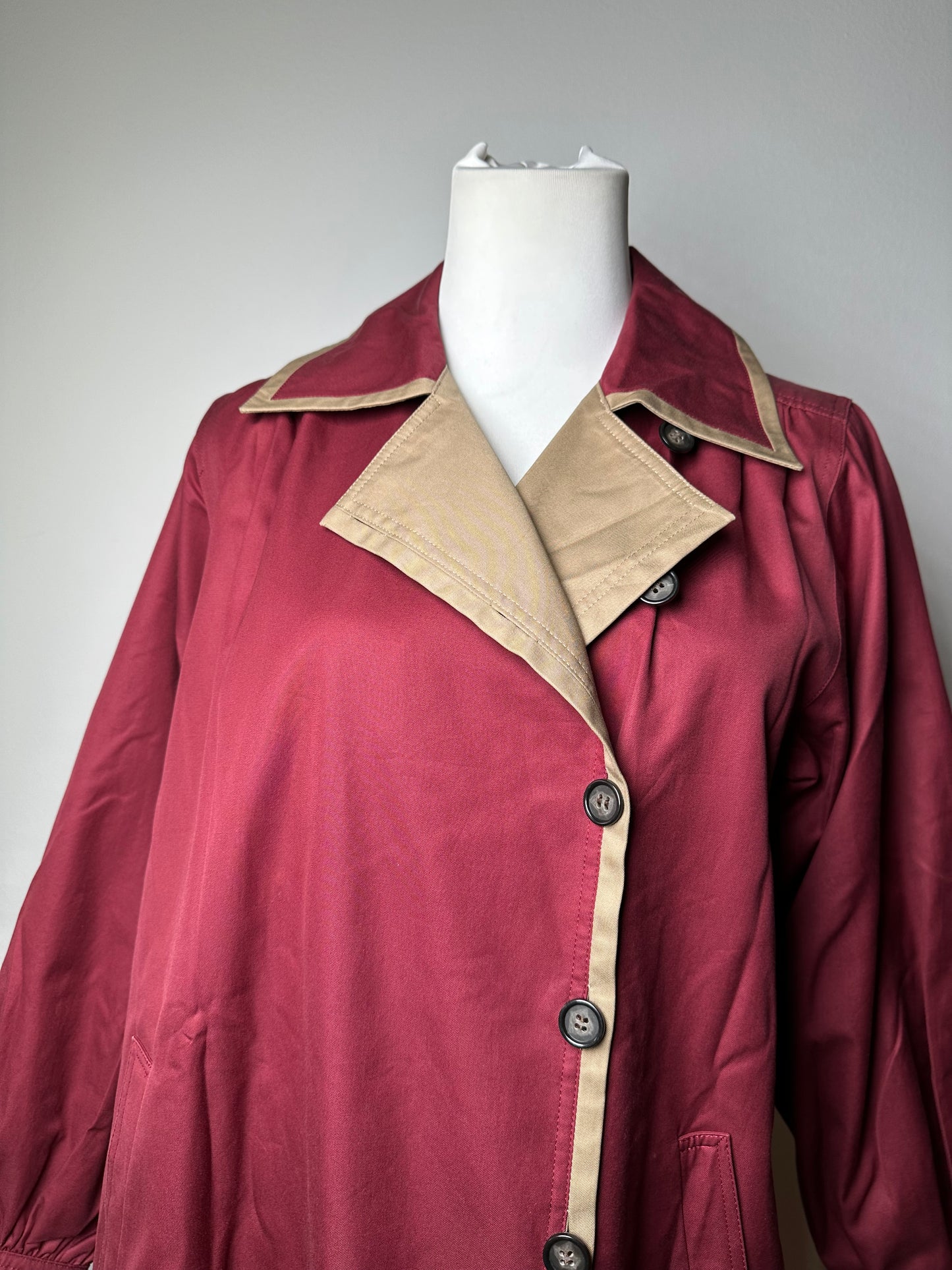 Vintage Saint Laurent Silk Blend Trench Coat Burgundy Beige M