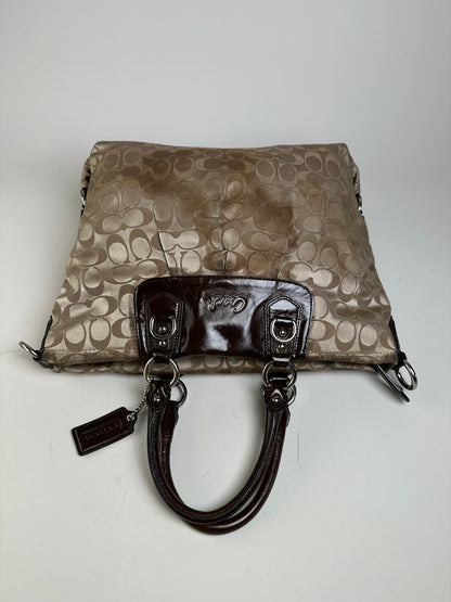Vintage Coach Signature Canvas Tote Beige Brown Silver