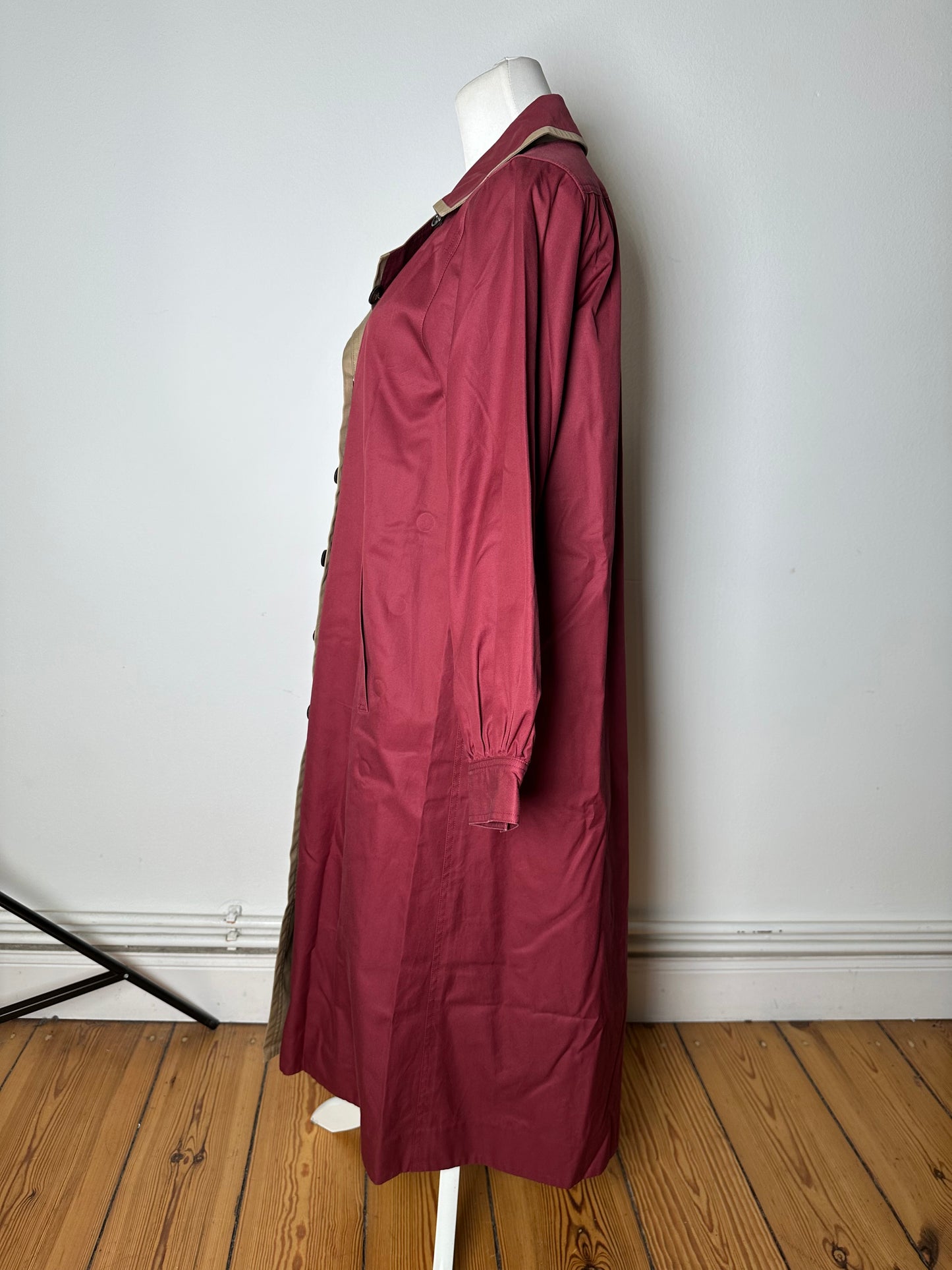 Vintage Saint Laurent Silk Blend Trench Coat Burgundy Beige M