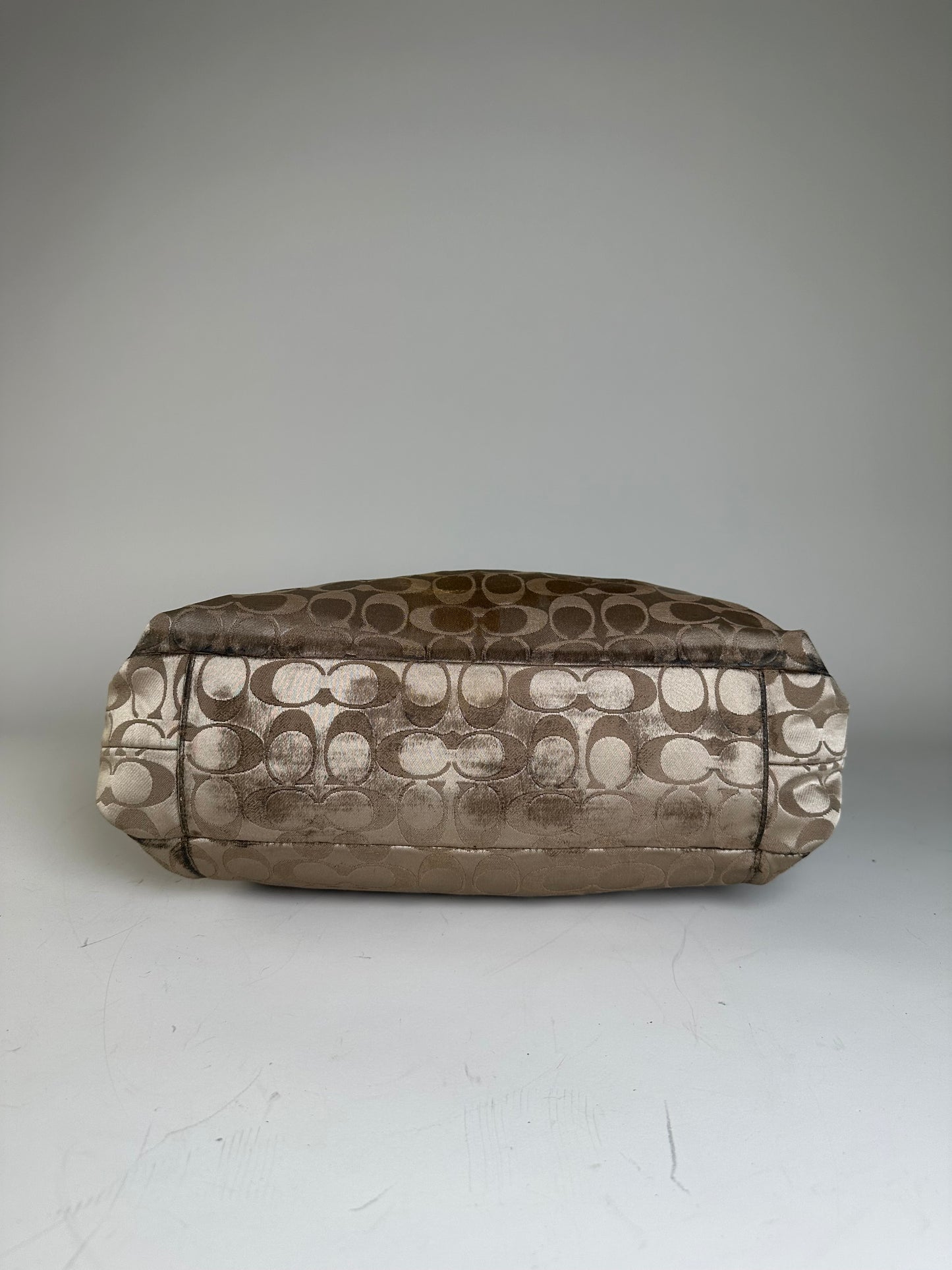 Vintage Coach Signature Canvas Tote Beige Brown Silver