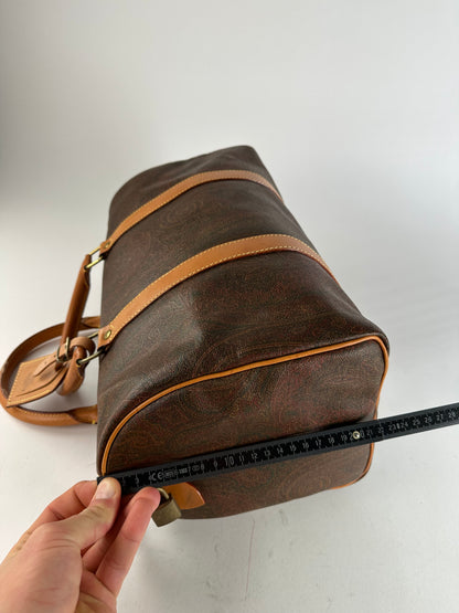 Vintage Etro Paisley Coated Canvas Leather Keepall Boston Travel Bag 40 Brown
