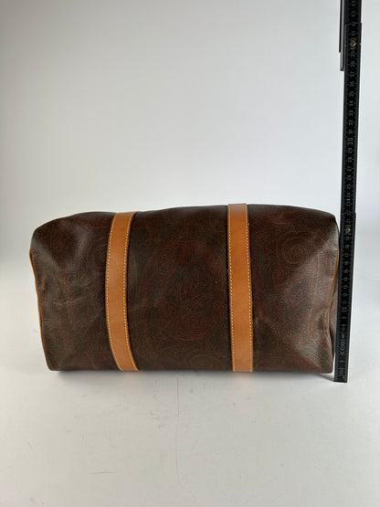 Vintage Etro Paisley Coated Canvas Leather Keepall Boston Travel Bag 40 Brown