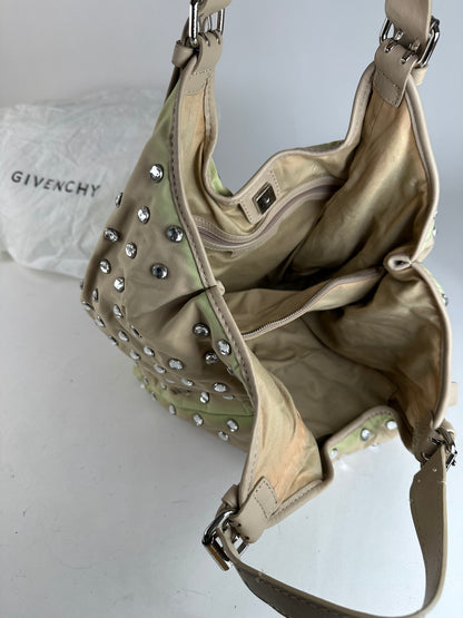 Vintage Givenchy Cristal Polyester Leather Handbag Beige Brown