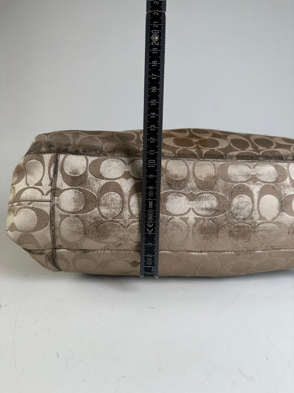 Vintage Coach Signature Canvas Tote Beige Brown Silver