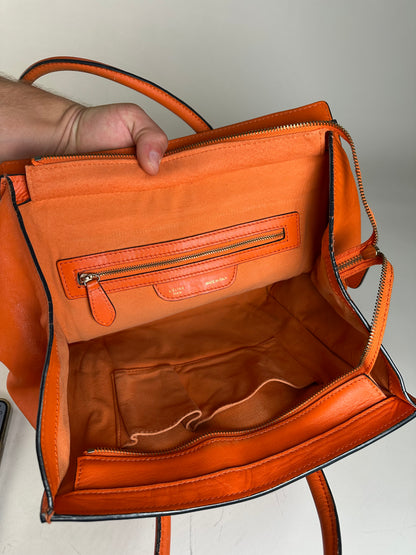Vintage Celine Smooth Leather Tote Orange Gold