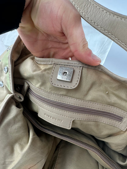 Vintage Givenchy Cristal Polyester Leather Handbag Beige Brown