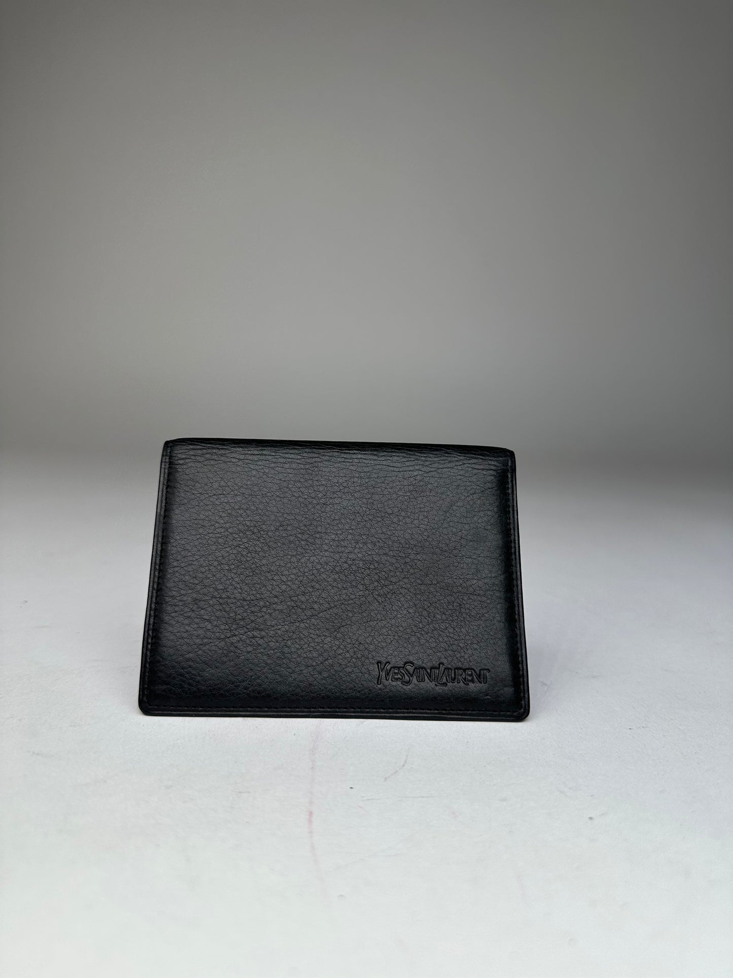 Vintage Yves Saint Laurent Grained Leather Bifold Card Holder Black