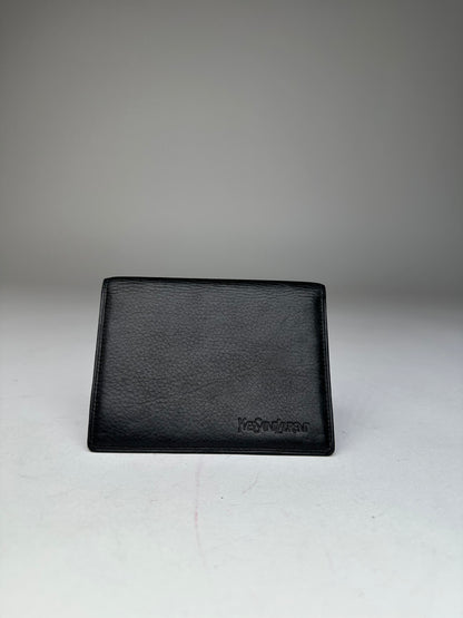 Vintage Yves Saint Laurent Grained Leather Bifold Card Holder Black