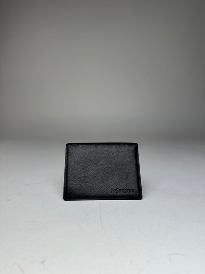Vintage Yves Saint Laurent Grained Leather Bifold Card Holder Black